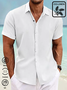 Royaura Basic Cotton Linen Plain Men's Button Down Short Sleeve Shirt