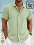 Royaura Basic Cotton Linen Plain Men's Button Down Short Sleeve Shirt