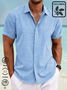 Royaura Basic Cotton Linen Plain Men's Button Down Short Sleeve Shirt