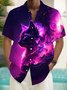 Royaura® Retro Art Cat Gradient 3D Digital Print Men's Button Pocket Short Sleeve Shirt Big & Tall