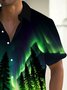 Royaura® Gradient Aurora Coconut Tree 3D Digital Print Men's Button Pocket Short Sleeve Shirt Big & Tall