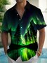 Royaura® Gradient Aurora Coconut Tree 3D Digital Print Men's Button Pocket Short Sleeve Shirt Big & Tall