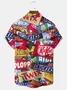 Royaura® Vintage Snack Cartoon Print Men's Chest Pocket Stretch Shirt Big Tall