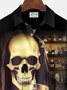 Royaura® Halloween Skull Beer Print Men's Chest Pocket Stretch Shirt Big Tall