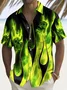 Royaura® Halloween Flame Skull Print Men's Chest Pocket Stretch Shirt Big Tall