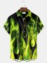 Royaura® Halloween Flame Skull Print Men's Chest Pocket Stretch Shirt Big Tall