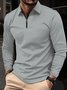 Royaura® Vintage Textured Basic Men's Long Sleeve Zip Polo Shirt Big & Tall