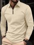 Royaura® Vintage Textured Basic Men's Long Sleeve Zip Polo Shirt Big & Tall