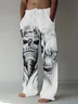 Royaura Men's Men's Casual Skull Print Natural Fiber Drawstring Trousers