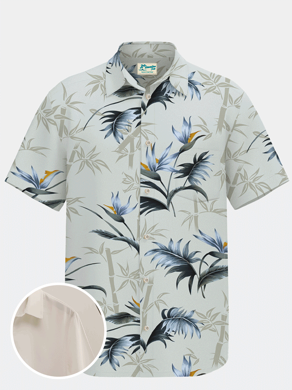 Royaura Waterproof Tropical Floral  Bamboo Hawaiian Shirt Beach Vacation Stain-Resistant