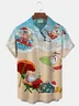 Royaura Christmas Santa Surf Print Men's Button Pocket Short Sleeve Shirt