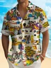 Royaura® 50's Retro Cartoon Men's Music Shirt Stretch Quick Dry Camp Pocket Band Shirt Big Tall