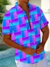 Royaura® Hawaiian Geometric Gradient 3D Print Men's Button Pocket Short Sleeve Shirt