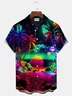 Royaura® Hawaii Coconut Tree Sunset Landscape 3D Print Men's Button Pocket Short Sleeve Shirt