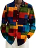 Royaura® Retro Geometric Color Block 3D Digital Printed Men's Button Pocket Long Sleeve Shirt