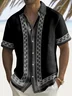 Royaura® Vintage Bowling Geometric Print Chest Pocket Men's Stretch Shirt Big Tall