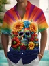 Royaura® Halloween Skull Flower 3D Print Men's Button Pocket Short Sleeve Shirt Big & Tall