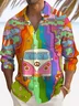 Royaura® Retro Hippie Car 3D Digital Print Men's Button Pocket Long Sleeve Shirt Big & Tall