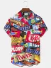 Royaura® Vintage Snack Cartoon Print Men's Chest Pocket Stretch Shirt Big Tall